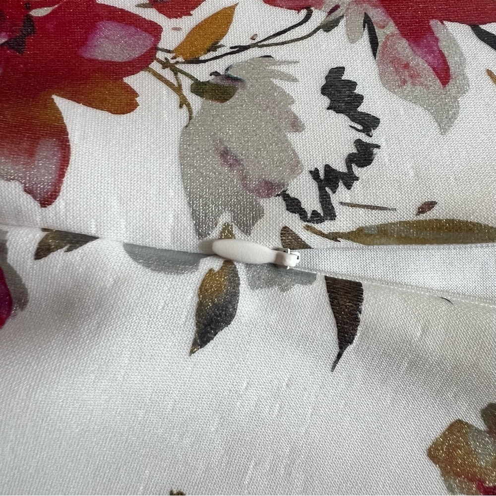 Aqua Floral White Red V Neck Fit and Flare Sleeveless Short Dress Open V Back L - Picture 8 of 10